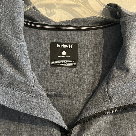 Hurley Protect Stretch 2.0 Coach Windbreaker Hooded Jacket Heather Blue Men’s L - Picture 3 of 10